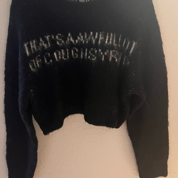 New That's A Awful Lot Of Cough Syrup Black Mohair  Cropped Sweater Size Large - Picture 1 of 4